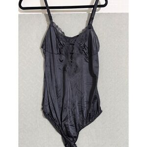 Vintage Shadowline Black Nylon Lace Bodysuit Lingerie Made in USA Size 32
